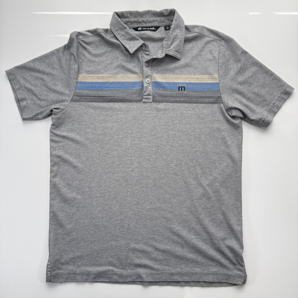 TRAVIS MATHEW Minsurfing Polo Shirt Short Sleeve Mens Medium Gray Striped 1MP034